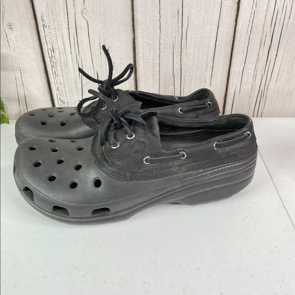 Crocs Islander Shoes Leather Lace Up Black Mens Size 11